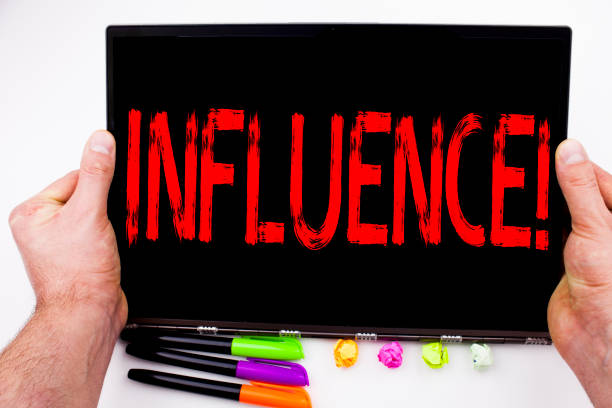 istock Influence text written on tablet, computer in the office with marker, pen, stationery. Business concept for Business Analysis and Strategy white background with copy space 890583502