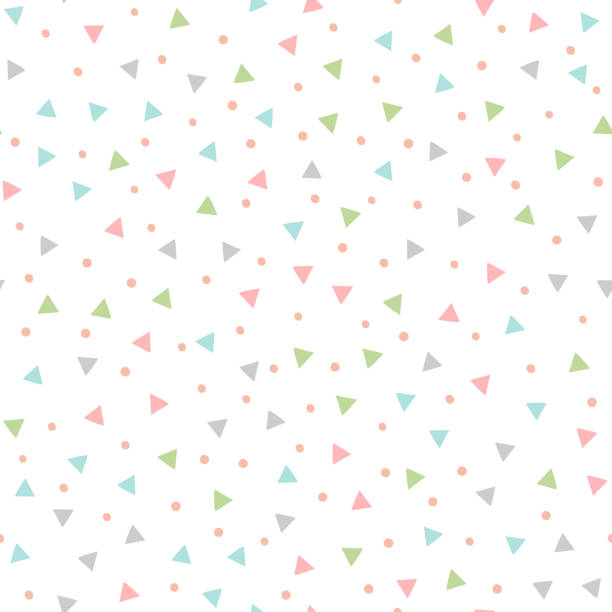 ilustraciones, imágenes clip art, dibujos animados e iconos de stock de patrón transparente coloreado con repetir triángulos y puntos de ronda. dibujado a mano. - pattern seamless fun vector