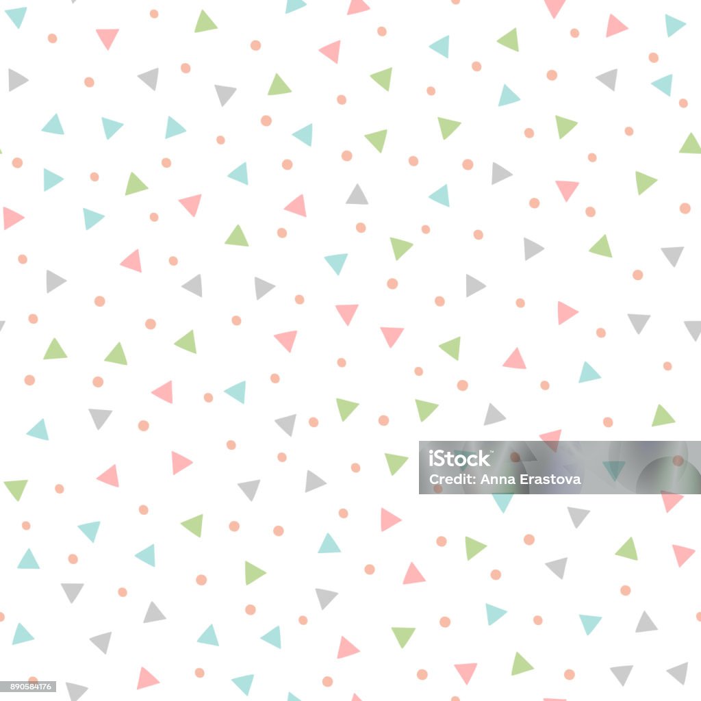 Colored seamless pattern with repeating triangles and round spots. Drawn by hand. Colored seamless pattern with repeating triangles and round spots. Drawn by hand. Vector illustration. Backgrounds stock vector
