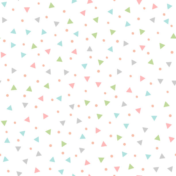 Colored seamless pattern with repeating triangles and round spots. Drawn by hand. Colored seamless pattern with repeating triangles and round spots. Drawn by hand. Vector illustration. pastel colored illustrations stock illustrations