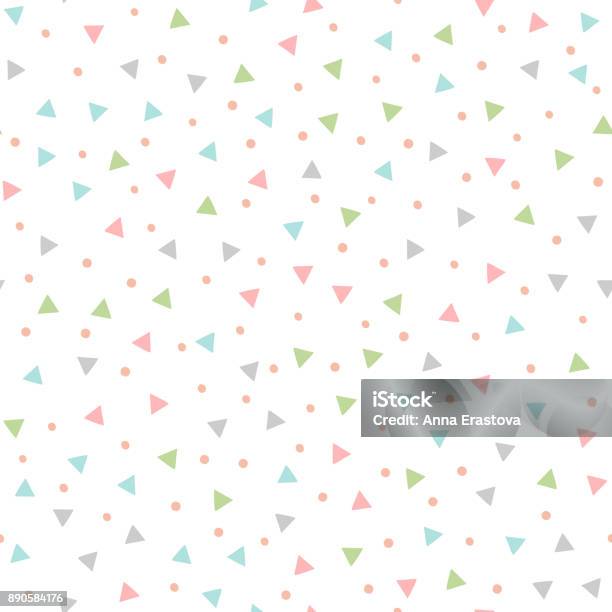 Colored Seamless Pattern With Repeating Triangles And Round Spots Drawn By Hand Stock Illustration - Download Image Now