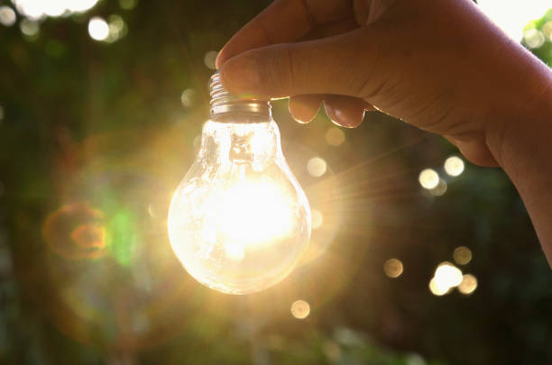 istock concept idea hand holding light bulb in nature with sunshine for save power energy 890603822