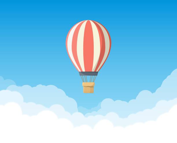 ilustraciones, imágenes clip art, dibujos animados e iconos de stock de globo aerostático en el cielo - heat mid air flying float