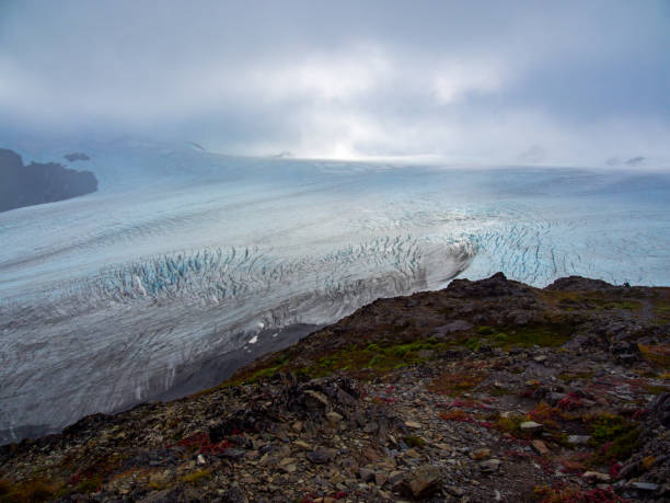 An overlook of Exit Glacier and Harding Icefield in Kenai Fjords National Park, Alaska.