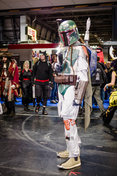 boba fett cosplay in birmingham mcm - boba fett stock-fotos und bilder