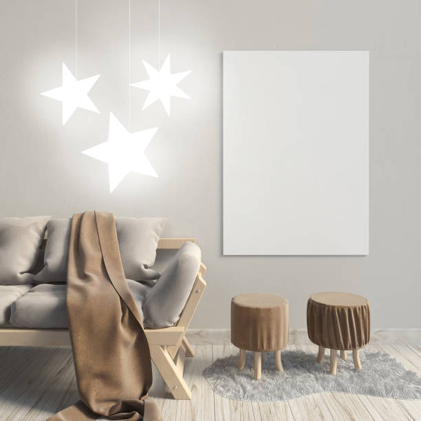 istock Modern interior with sofa. Poster mock up. 3d illustration. 890649724