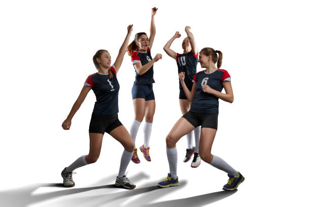 istock Female volleyball team isolated on white 890649968