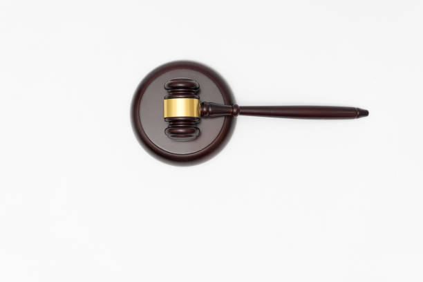 istock Wooden judge gavel on white background 890650264