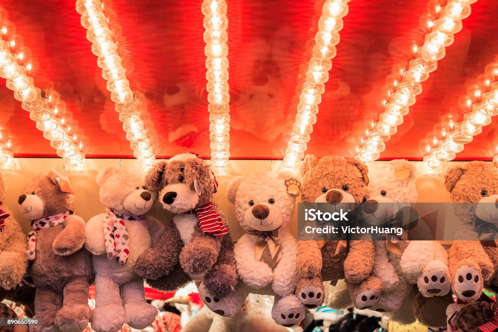 Stuffed Toy Bears On Display Awarded As Winning Prizes At Christmas Funfair  Stock Photo - Download Image Now - iStock