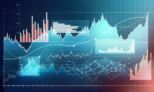 istock Chart with uptrend line graph, bar chart and diagram in bull market on dark blue background 890669676