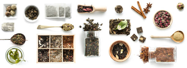 istock Various kinds of tea, spoons and rustic dishware, brewed green tea, cinnamon 890696144