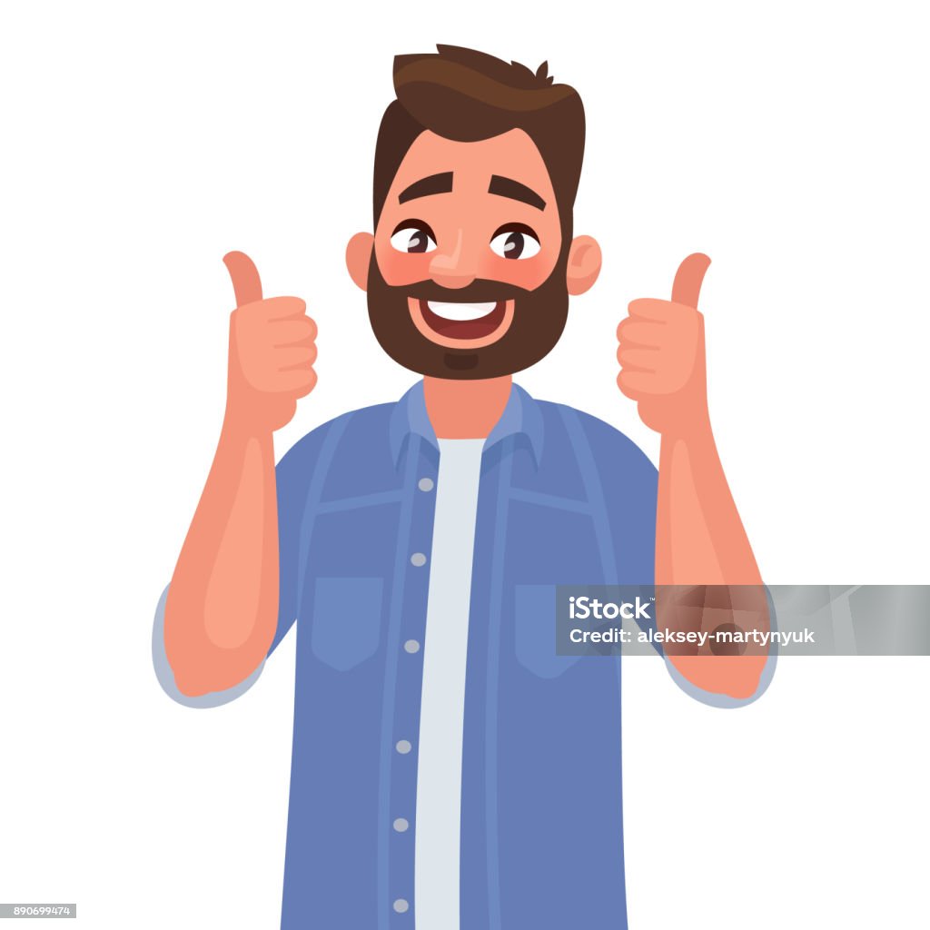 Joyful Man Shows Gesture Ãool I Like Vector Illustration Stock Illustration  - Download Image Now - iStock