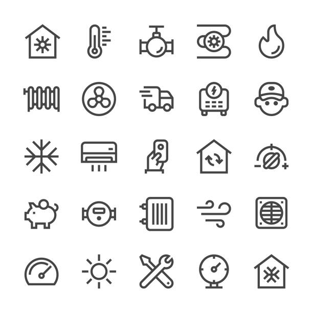 Heating and Cooling Icons - MediumX Line Heating and Cooling Icons - MediumX Line Vector EPS File. home heating stock illustrations