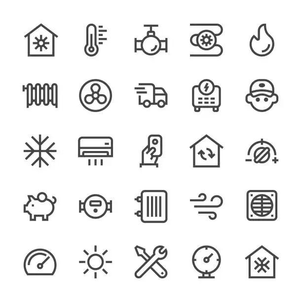 Vector illustration of Heating and Cooling Icons - MediumX Line