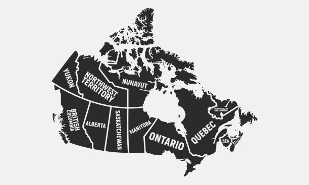 ilustraciones, imágenes clip art, dibujos animados e iconos de stock de mapa de canadá. mapa de cartel de canadá. provincias y territorios de canadá. ilustración de vector - cartography canada white map