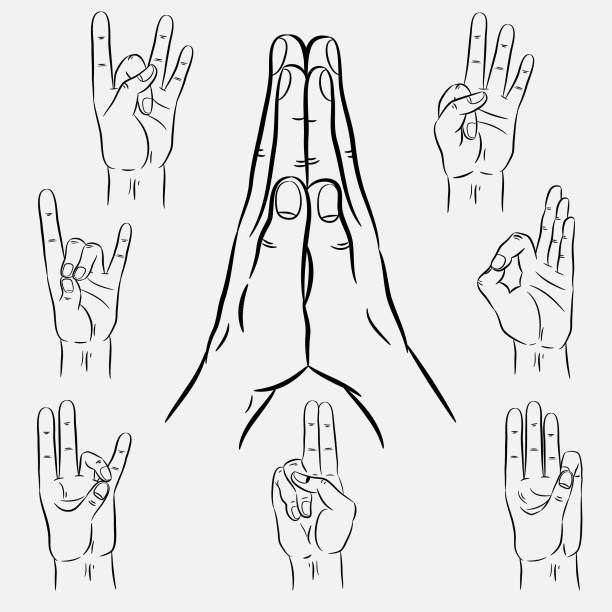 Hand in yoga mudra Set of vector mudras hands mudra stock illustrations