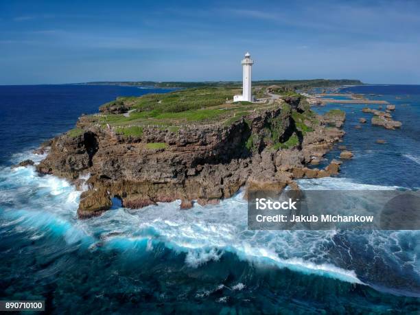 Higashi Henna Zaki Stock Photo - Download Image Now - Lighthouse, Okinawa Prefecture, Drone