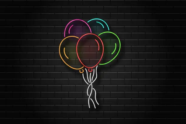 Vector illustration of Vector realistic isolated neon sign of balloons for celebration and decoration on the wall background. Concept of happy birthday, anniversary and wedding.