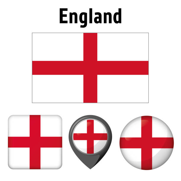 abbildung flagge von england, und mehrere symbole. ideal für kataloge von institutionellen materialien und geographie - england map soccer soccer ball stock-grafiken, -clipart, -cartoons und -symbole