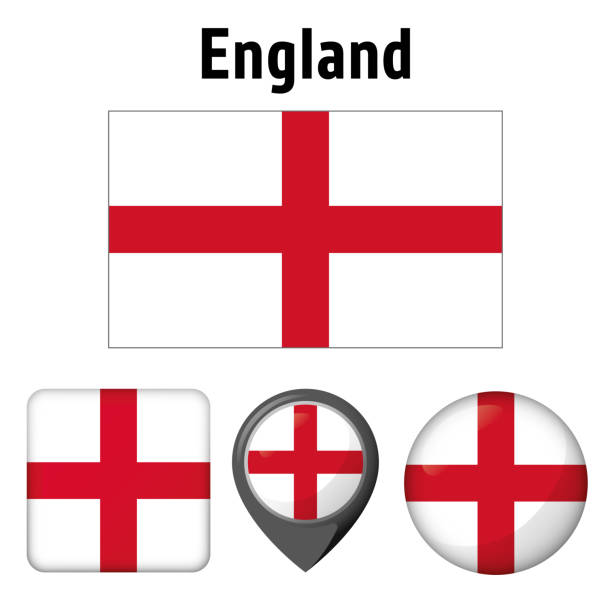 иллюстрация флага англии, и несколько икон. идеально подходит для каталогов институциональных материалов и географии - england map soccer soccer ball stock illustrations