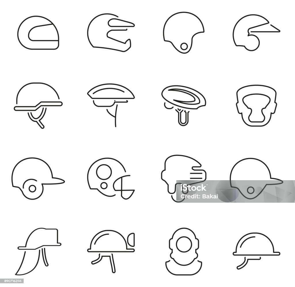 Helmet or Safety Helmet Icons Thin Line Vector Illustration Set This image is a vector illustration and can be scaled to any size without loss of resolution. American Football - Sport stock vector