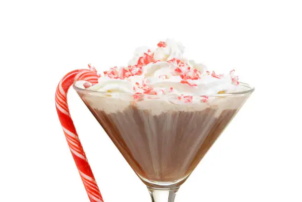 isolated closeup chocolate candy cane martini