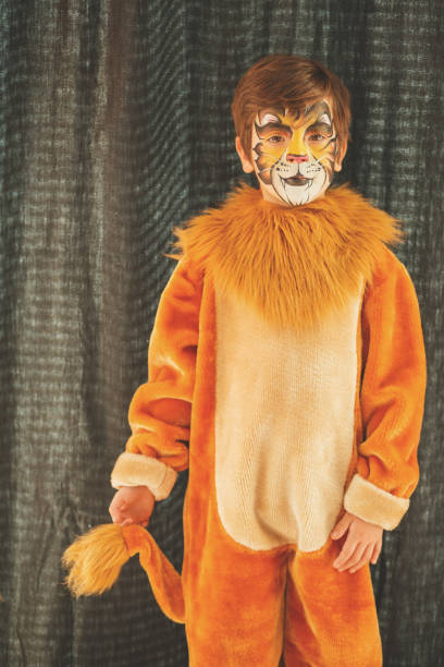 costume leone - face paint child animal little boys foto e immagini stock
