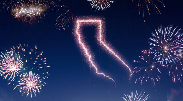 istock Night sky with fireworks shaped as California.(series) 890733086
