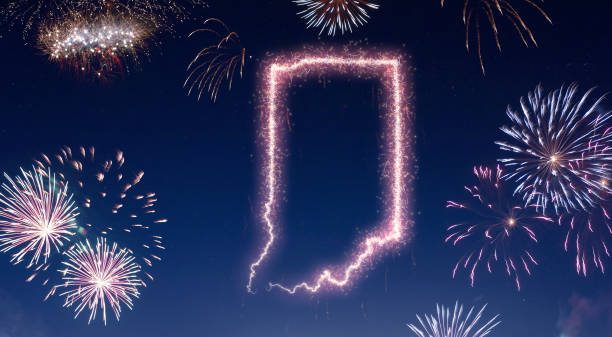 istock Night sky with fireworks shaped as Indiana.(series) 890733120