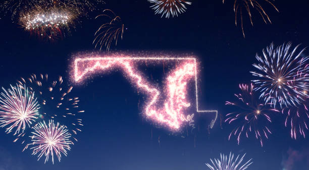 istock Night sky with fireworks shaped as Maryland.(series) 890733144
