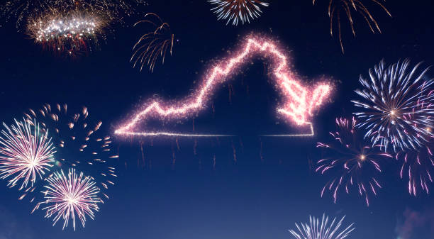 istock Night sky with fireworks shaped as Virginia.(series) 890733260