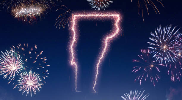 istock Night sky with fireworks shaped as Vermont.(series) 890733262