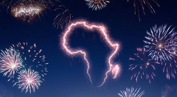 Night sky with fireworks shaped as Africa.(series)