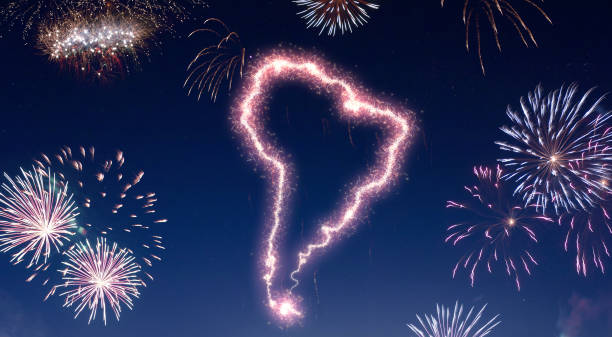 istock Night sky with fireworks shaped as America.(series) 890733296
