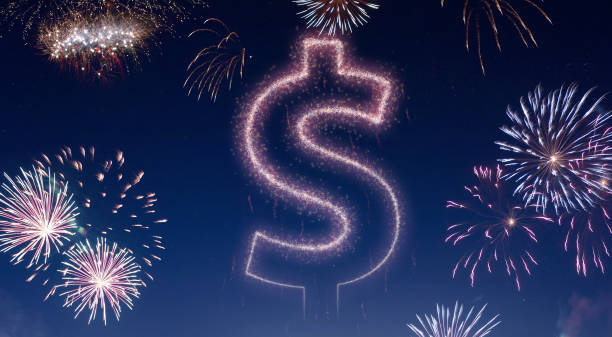 istock Night sky with fireworks shaped as a Dollar symbol.(series) 890733352