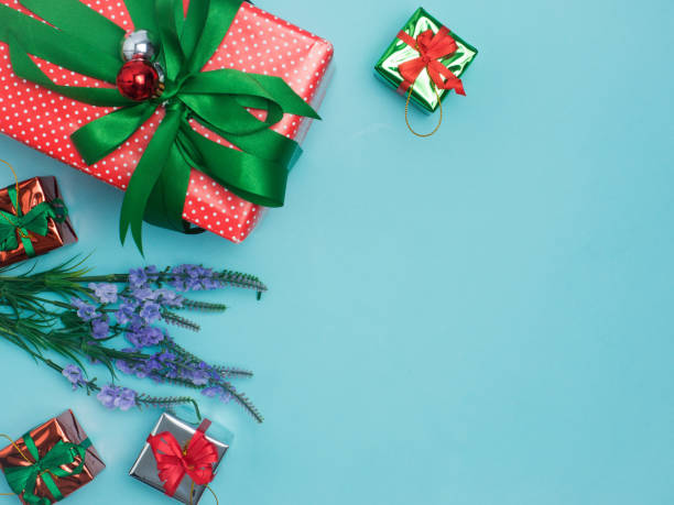 istock Christmas decoration background over colour background, above view with copy space for text .top view composition. 890736510