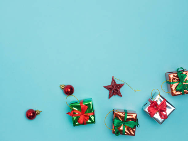 istock Christmas decoration background over colour background, above view with copy space for text .top view composition. 890736512