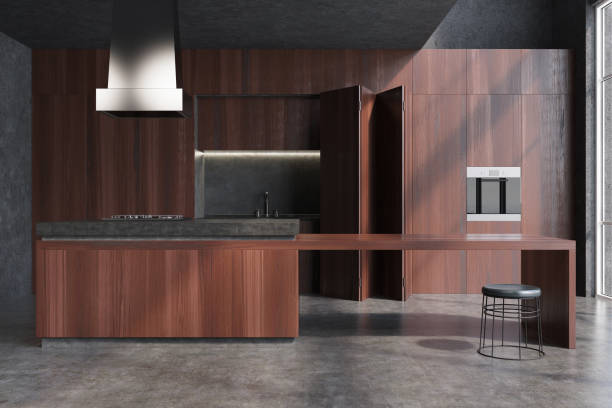 istock Wooden dining room with a bar 890737462