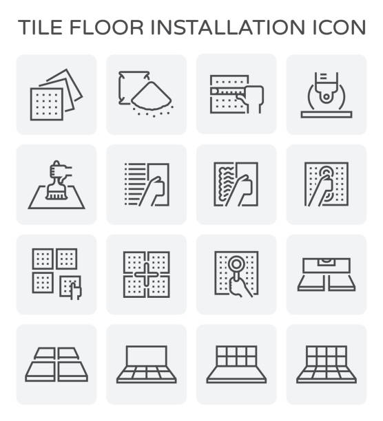 ilustrações, clipart, desenhos animados e ícones de ícone do assoalho de telha - thailand construction architecture indoors