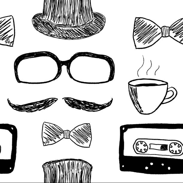 ilustrações, clipart, desenhos animados e ícones de textura de hipster - thick rimmed spectacles