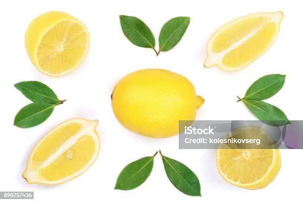 Photo libre de droit de Citron Isolé Sur Fond Blanc Vue Plate Lapointe Top banque d'images et plus d'images libres de droit de Citron