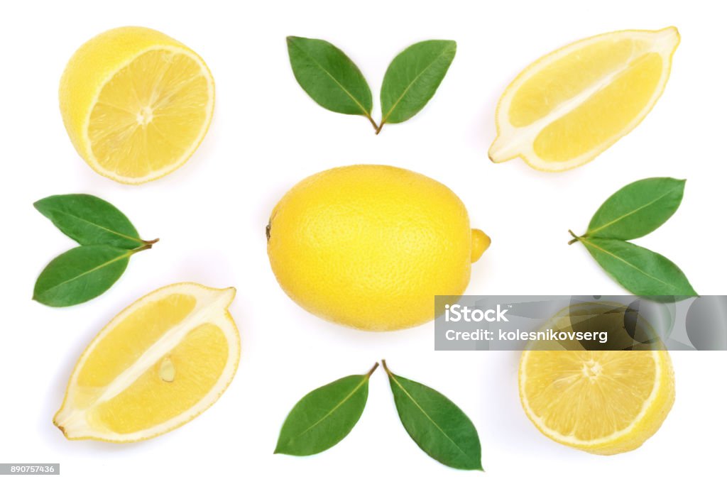 lemon isolated on white background. Flat lay, top view lemon isolated on white background. Flat lay, top view. Flat Lay Stock Photo