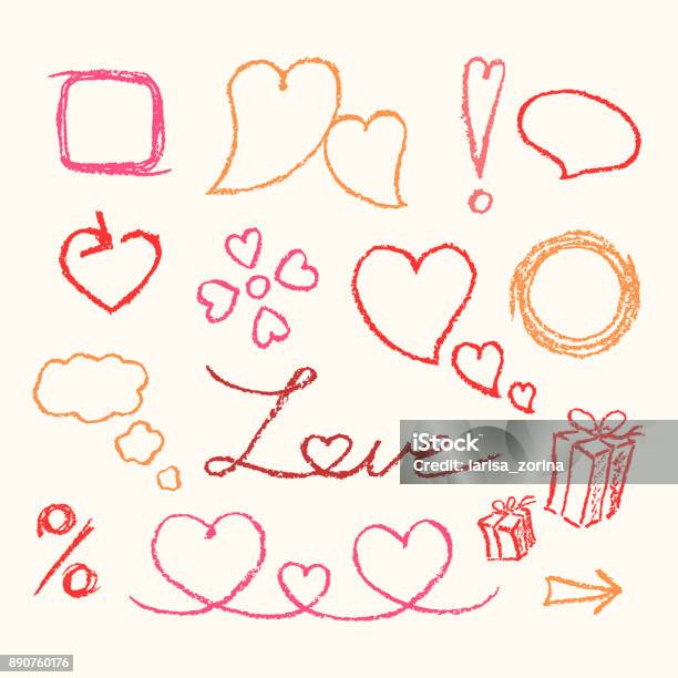 Ilustración de Crayones San Valentín Corazón Símbolos Como Infantil Dibujo  Doodle Divertido Elemento De Diseño Dibujos Animados Dibujo Estilo Vector  Conjunto y más Vectores Libres de Derechos de Pintalabios - iStock