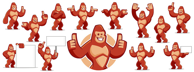 Vector of Gorilla mascot character set