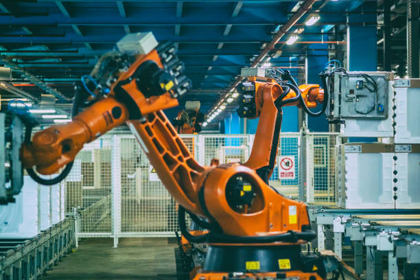 istock Automatic robotic arms moving household appliances 890760644