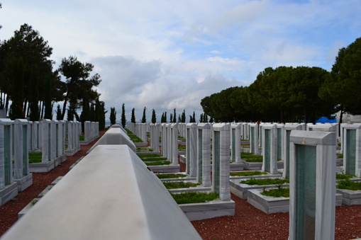 Canakkale, Turkey - May 6, 2011: Turkish cemetery for soldiers who death at from First World of War of the battle of Gallipoli in Canakkale, Turkey.