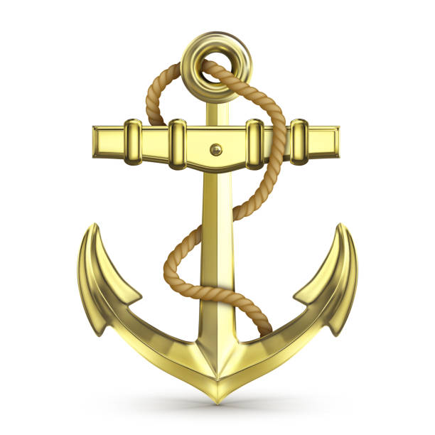 ilustraciones, imágenes clip art, dibujos animados e iconos de stock de ancla de oro sobre un fondo blanco - anchor harbor vector symbol