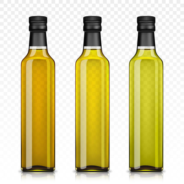 illustrazioni stock, clip art, cartoni animati e icone di tendenza di set di bottiglie di vetro all'olio d'oliva o di girasole - white background freshness variation brown