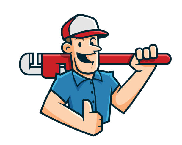 водопроводчик талисман, водопроводчик характер, рабочий мультфильм - mechanic plumber repairman repairing stock illustrations