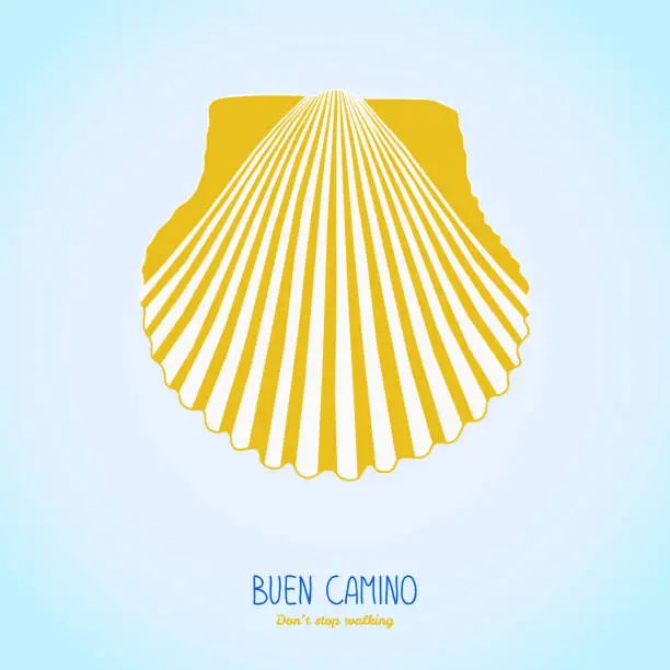Vector illustration of Yellow scallop shell. Camino de Santiago symbol.